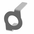 Gray metal clawed washer with round center hole and angled tab extension.