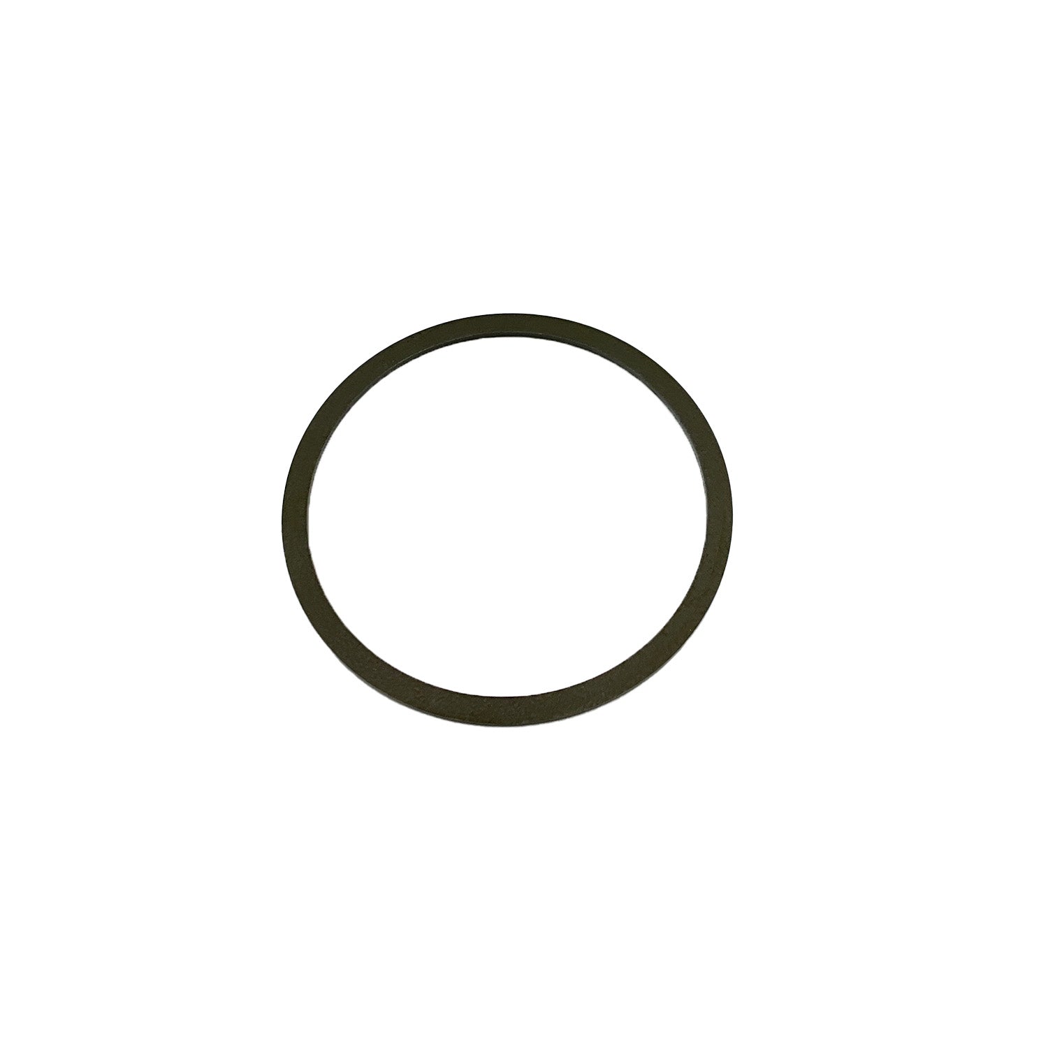Black circular metal clutch washer with smooth flat surface.
