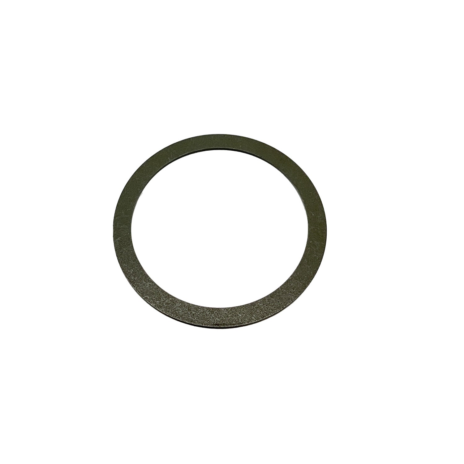 Thin, circular dark metal clutch washer with smooth edges and flat surface.