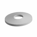 Silver flat metal washer with central round hole and smooth finish.
