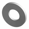 Gray metallic flat washer with a large circular hole in the center.