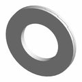 Gray round metal washer with a flat surface and beveled outer edge.