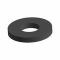 Black flat circular metal washer with a central hole and smooth surface.