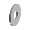 Gray metallic flat circular washer with a large inner hole and smooth edges.