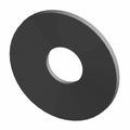 Black round metal washer with a central hole and a flat smooth surface.