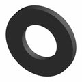 Black round flat washer with a smooth surface and central hole for coolant pump fitting.