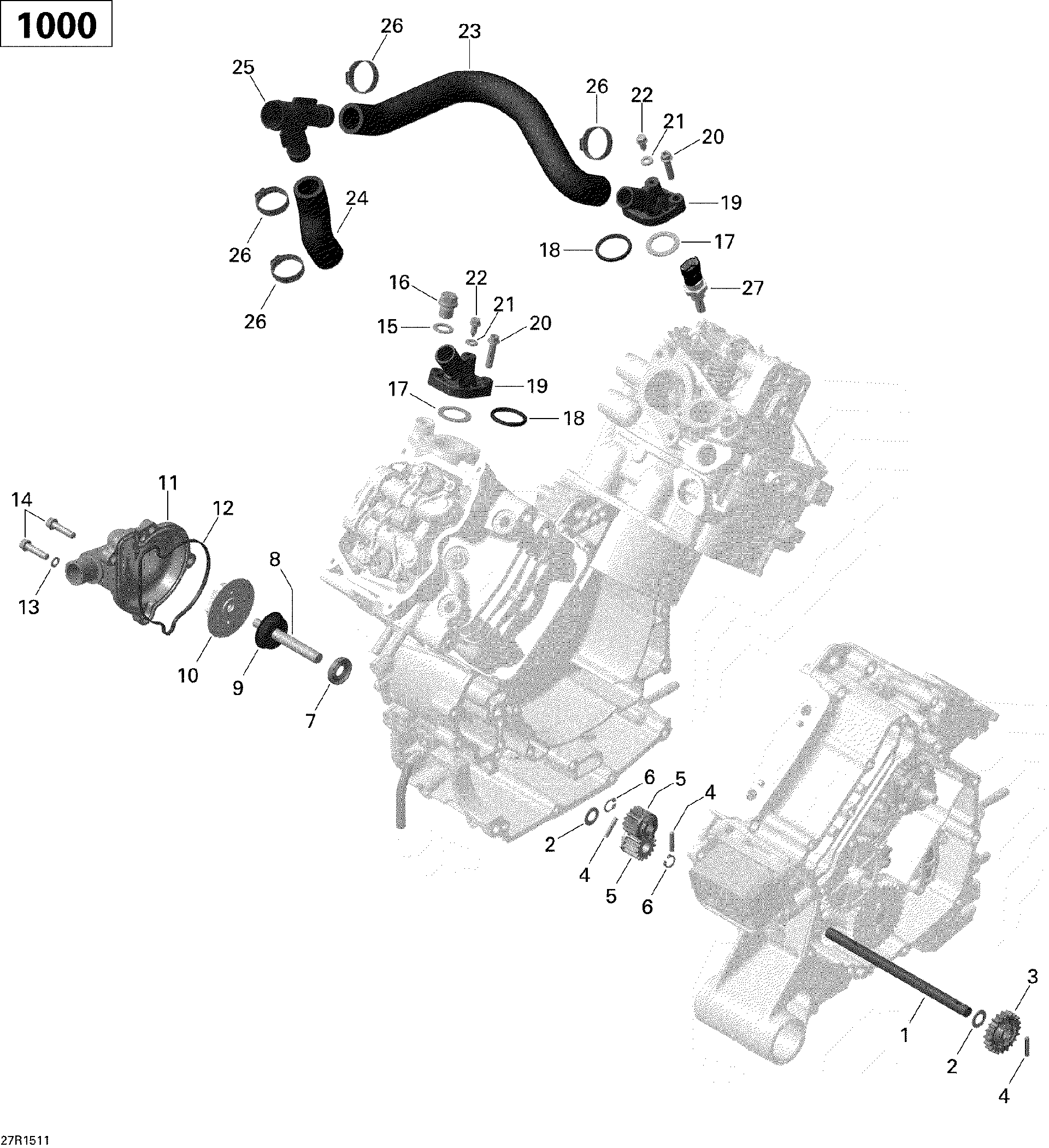 An Image of a Genuine Can-Am Parts Schematic Diagram showing the schematic - ENGINE COOLING _27R1511