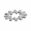 Silver metal lock washer with internal and external teeth and a notched circular shape.