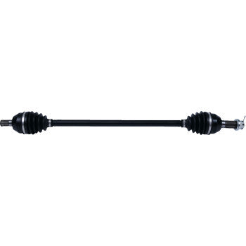 The Can-Am Maverick X3 Axle Kit Complete 8 Ball Extreme Duty Front Left & Right by All Balls features black chromoly axle shafts with rubber boots on both ends, built for strength and durability, shown against a white background.