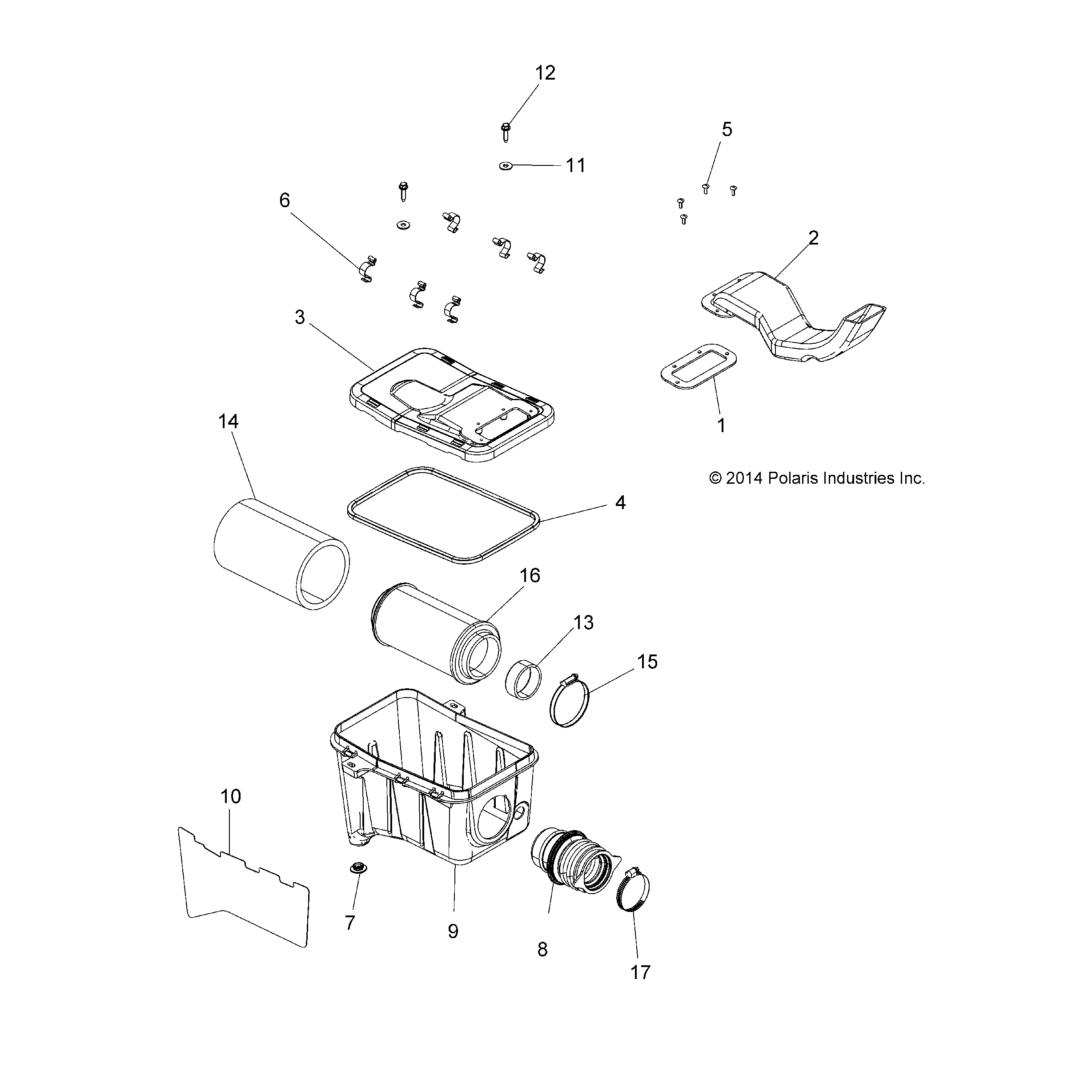 An Image of a Genuine Polaris Parts Schematic Diagram showing the schematic - ENGINE: AIR INTAKE SYSTEM - 2015 POLARIS SPORTSMAN ETX EFI