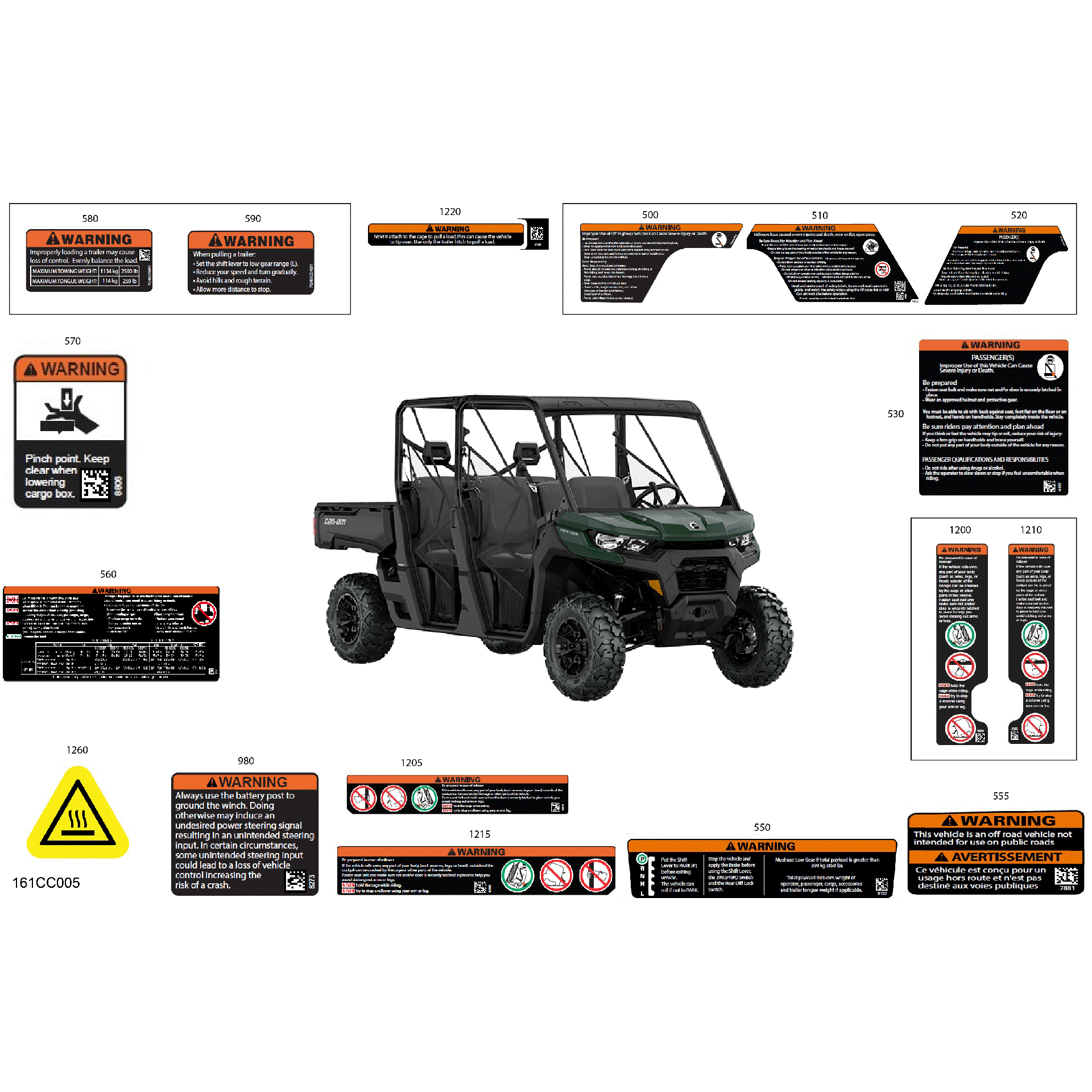 An Image of a Genuine Can-Am Parts Schematic Diagram showing the schematic - BODY - WARNING DECALS