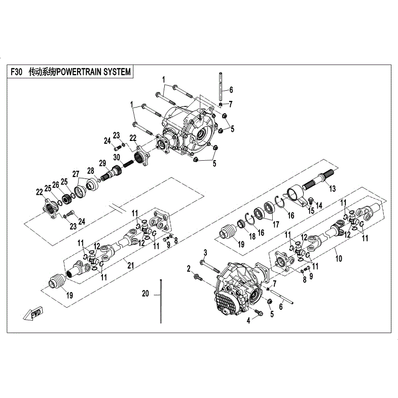 An Image of a Genuine CFMOTO Parts Schematic Diagram showing the schematic - DRIVETRAIN SYSTEM - 2018 CFMOTO ZFORCE 1000