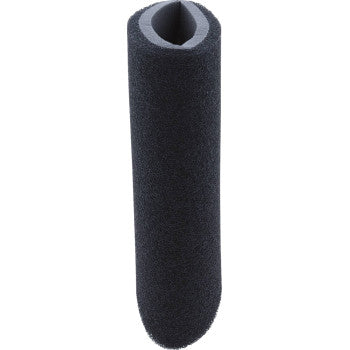 A cylindrical black foam Yamaha Replacement Air Filter by All Balls stands vertically against a white background; it features a center slit, is hollow inside, and has a textured surface reminiscent of OEM air filters.