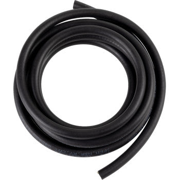 Coiled black rubber fuel line tube, flexible and smooth-surfaced, 5/16 inch diameter, 10 feet long.