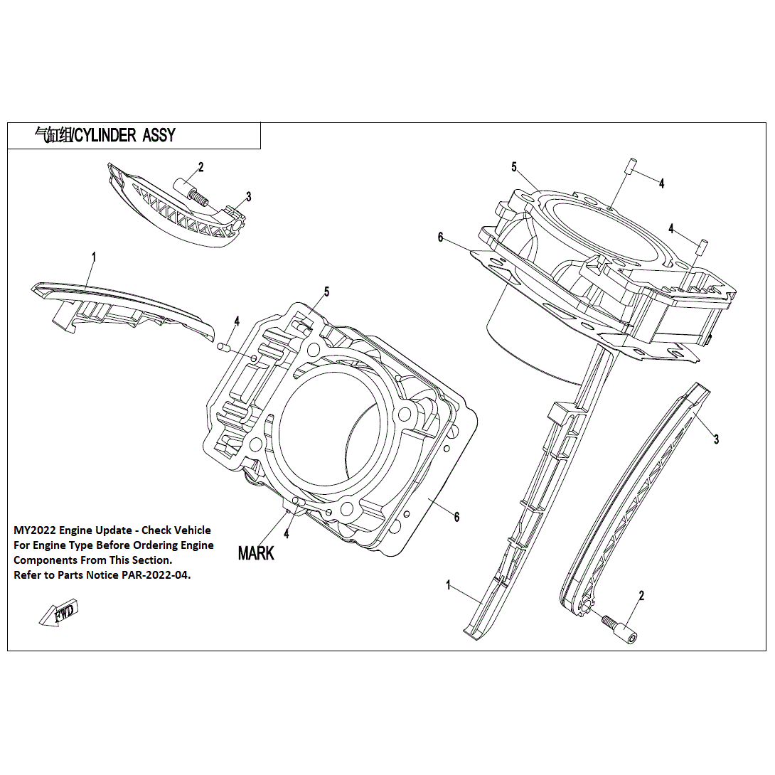 An Image of a Genuine CFMOTO Parts Schematic Diagram showing the schematic - CYLINDER BODY - 2022 CFMOTO ZFORCE 800 EX