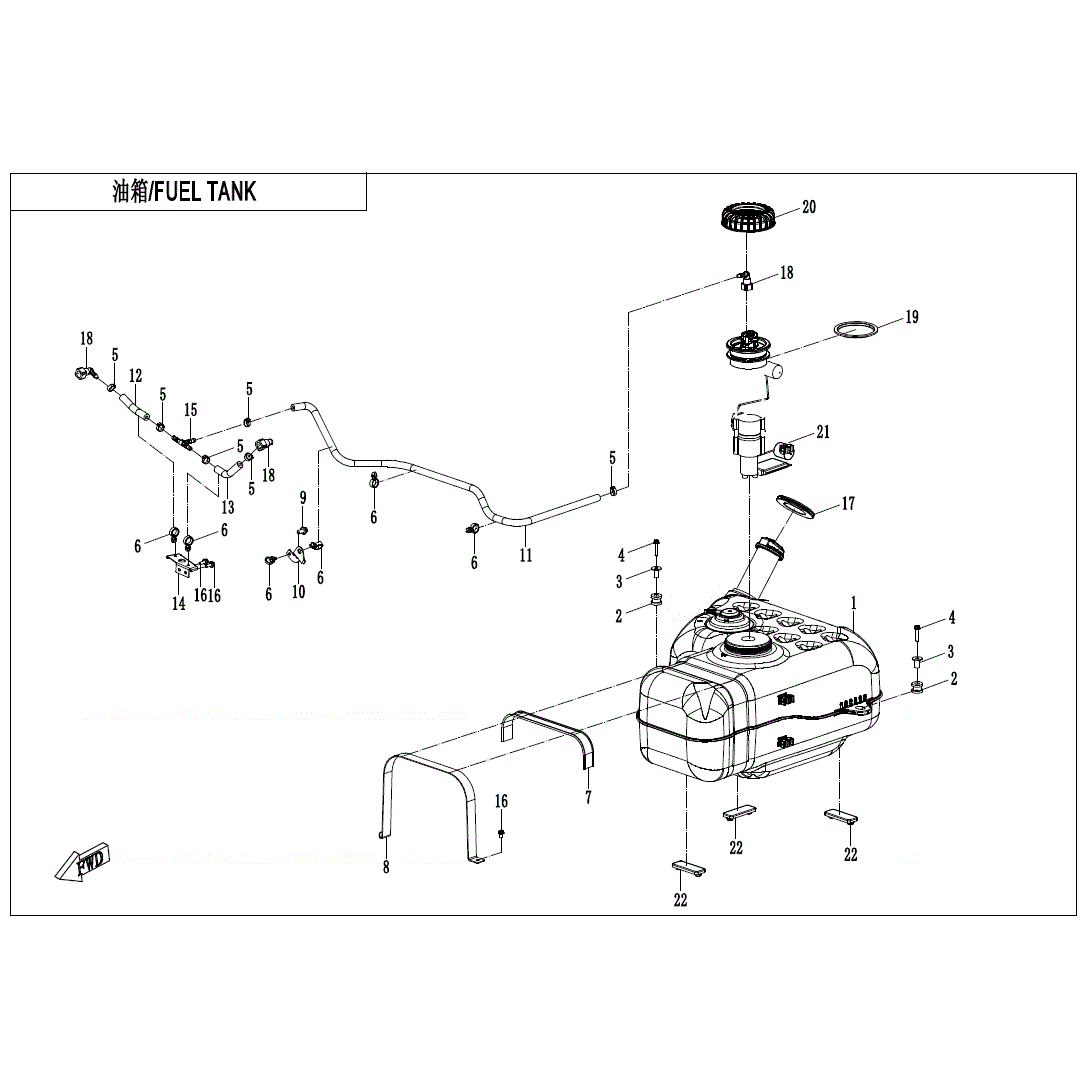 An Image of a Genuine CFMOTO Parts Schematic Diagram showing the schematic - FUEL TANK(FOR FUEL EVAPORATION SYSTEM) - 2024 CFMOTO UFORCE 1000