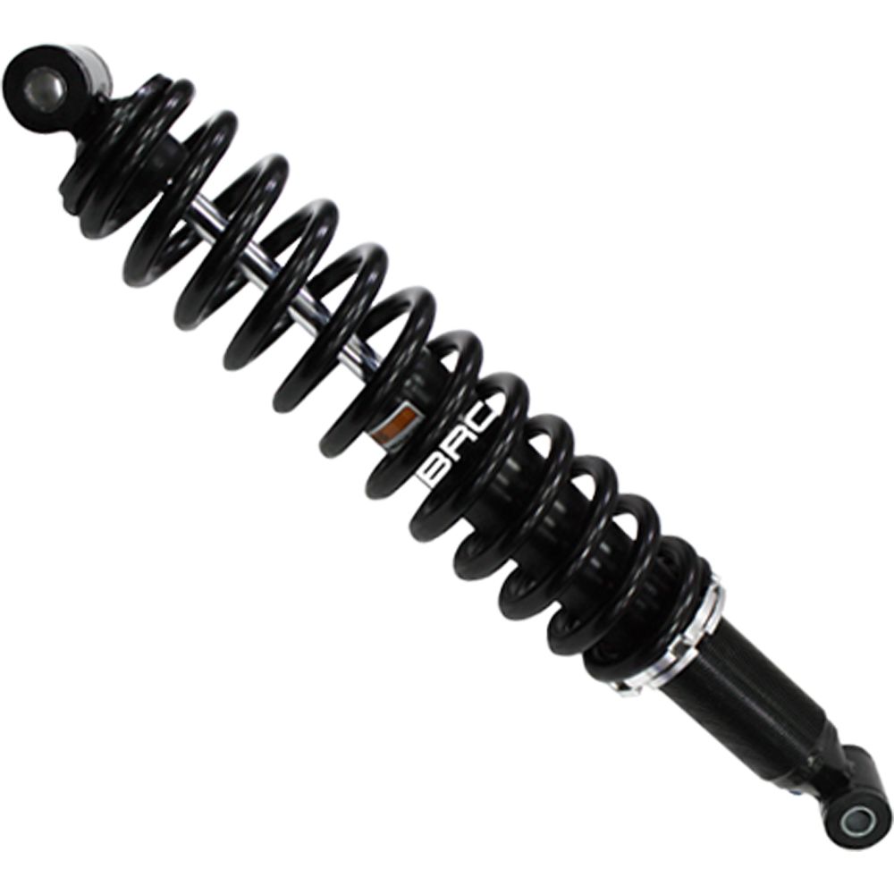 The Yamaha Kodiak UTV/ATV Rear Gas Shock by Bronco features a black coil spring, metallic finish, and BRO lettering, designed for vehicles like UTVs and ATVs, available at Witchdoctors.com.