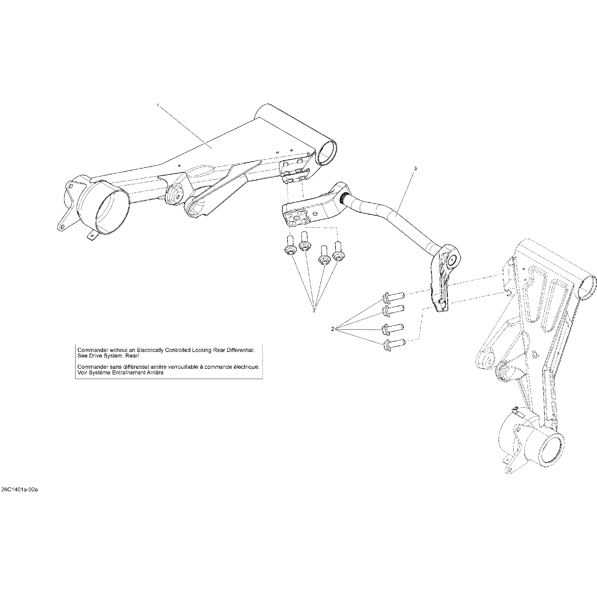 An Image of a Genuine Can-Am Parts Schematic Diagram showing the schematic - REAR SUSPENSION - WITH LOCKING REAR DIFFERENTIAL_26C1402A