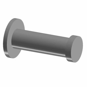 Matte gray cylindrical metal pin with flat circular head and flange on opposite ends.