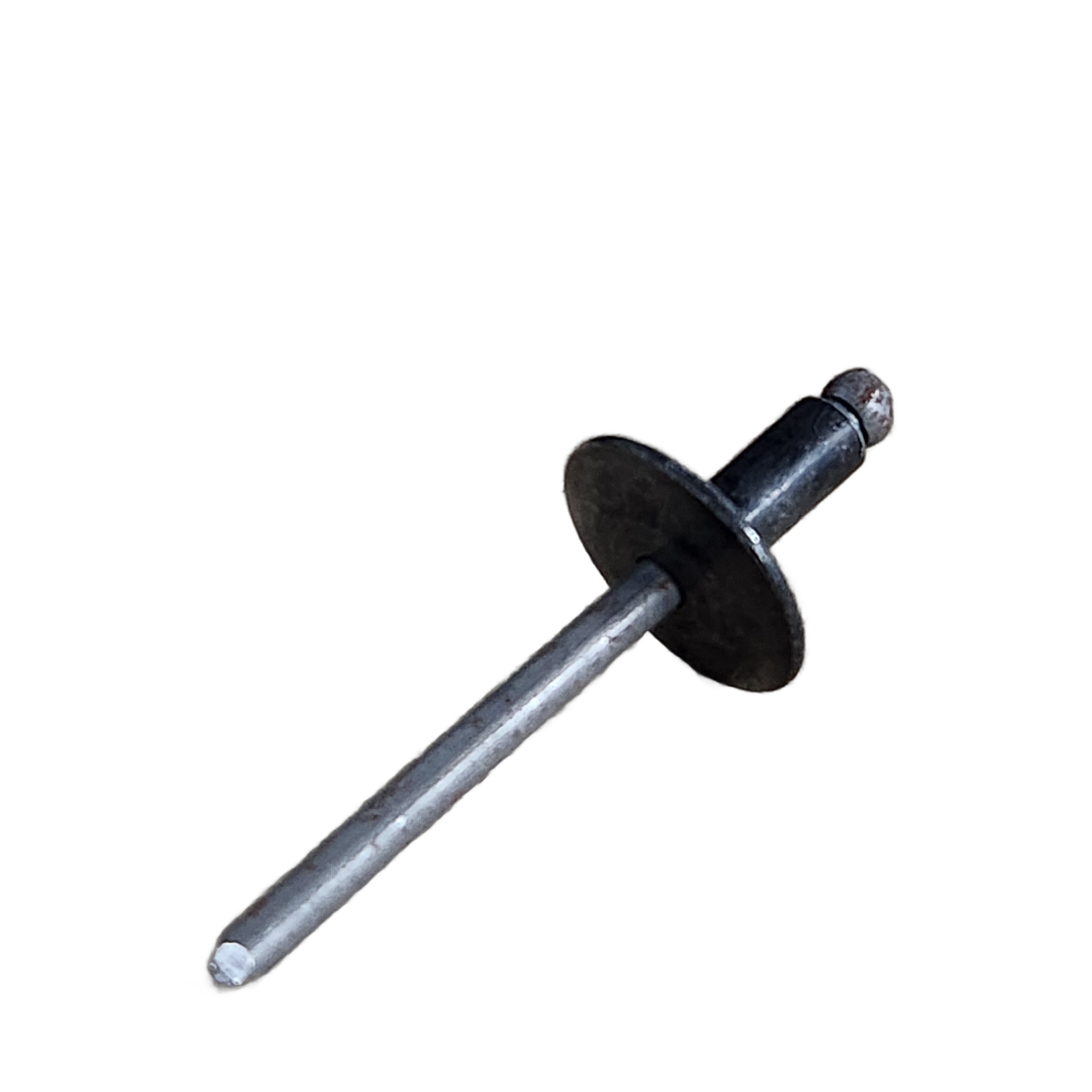 A close-up of a Rivet 3/16(.063-.250)St-St-Lf-B by Polaris, featuring a wide flat head and cylindrical shaft, commonly used in OEM Indian Polaris and Indian motorcycle parts, isolated on white.