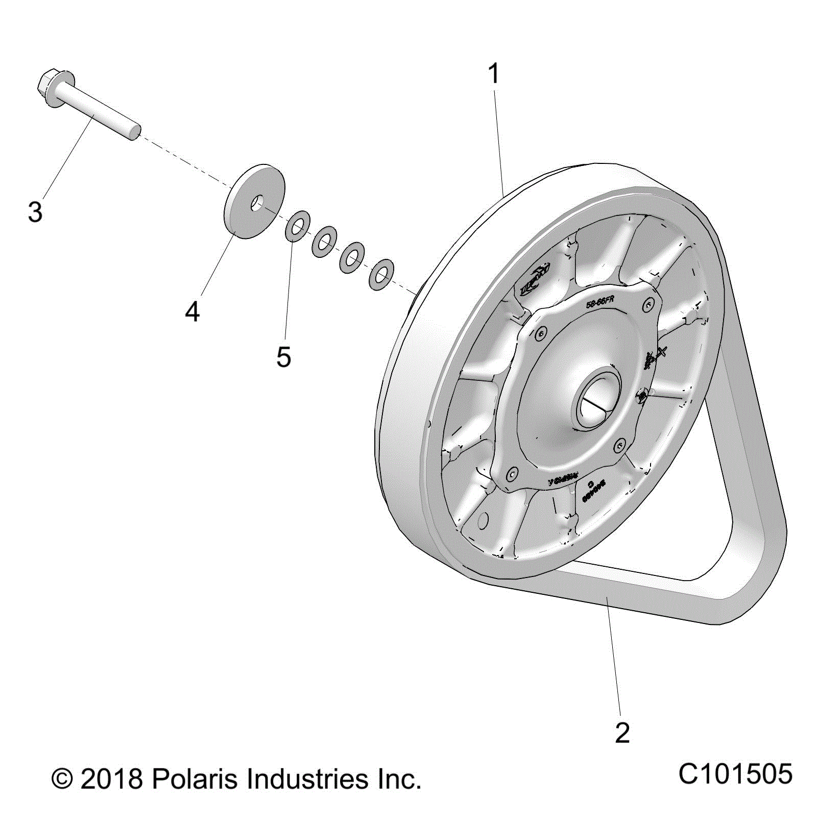 An Image of a Genuine Polaris Parts Schematic Diagram showing the schematic - DRIVE TRAIN: SECONDARY CLUTCH - 2024 POLARIS SCRAMBLER XP 1000 55" 49S