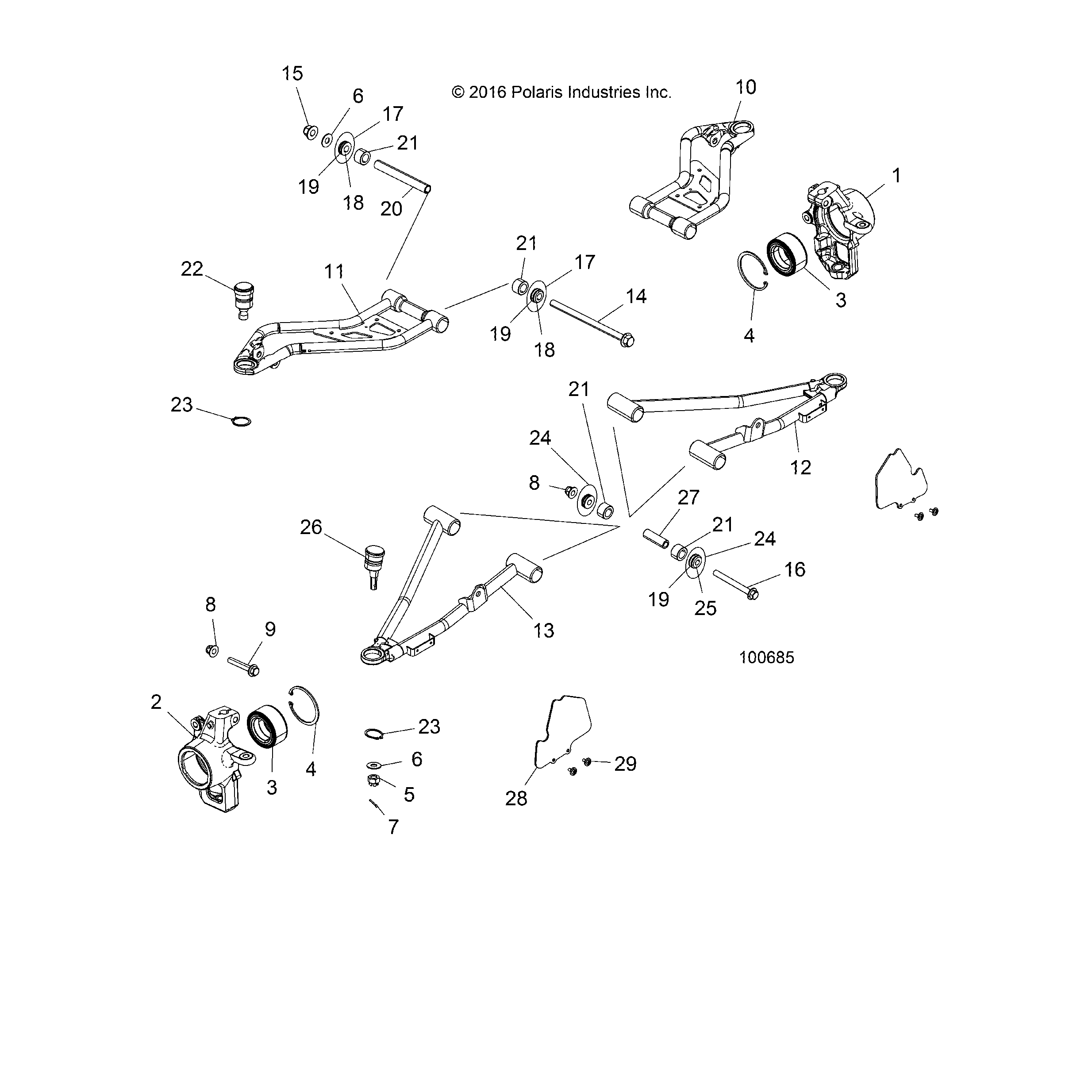 An Image of a Genuine Polaris Parts Schematic Diagram showing the schematic - SUSPENSION: FRONT - 2018 POLARIS ACE 570