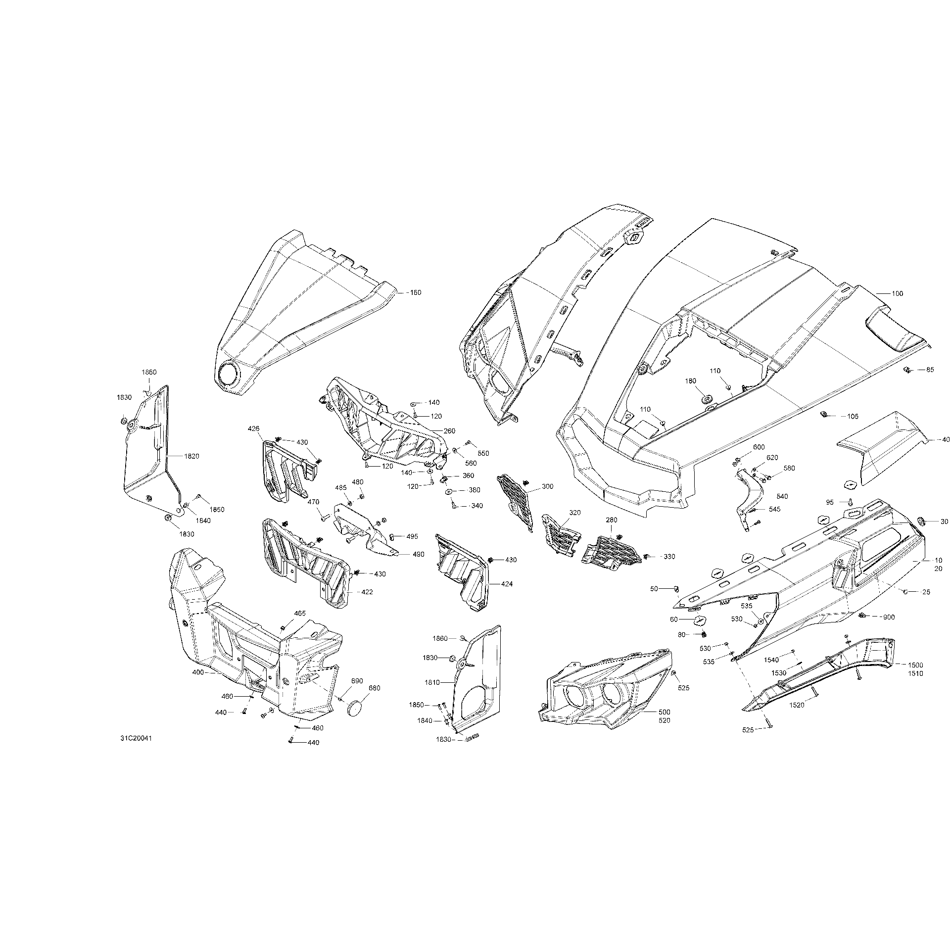 An Image of a Genuine Can-Am Parts Schematic Diagram showing the schematic - BODY - FRONT SECTION - ASPHALT GREY