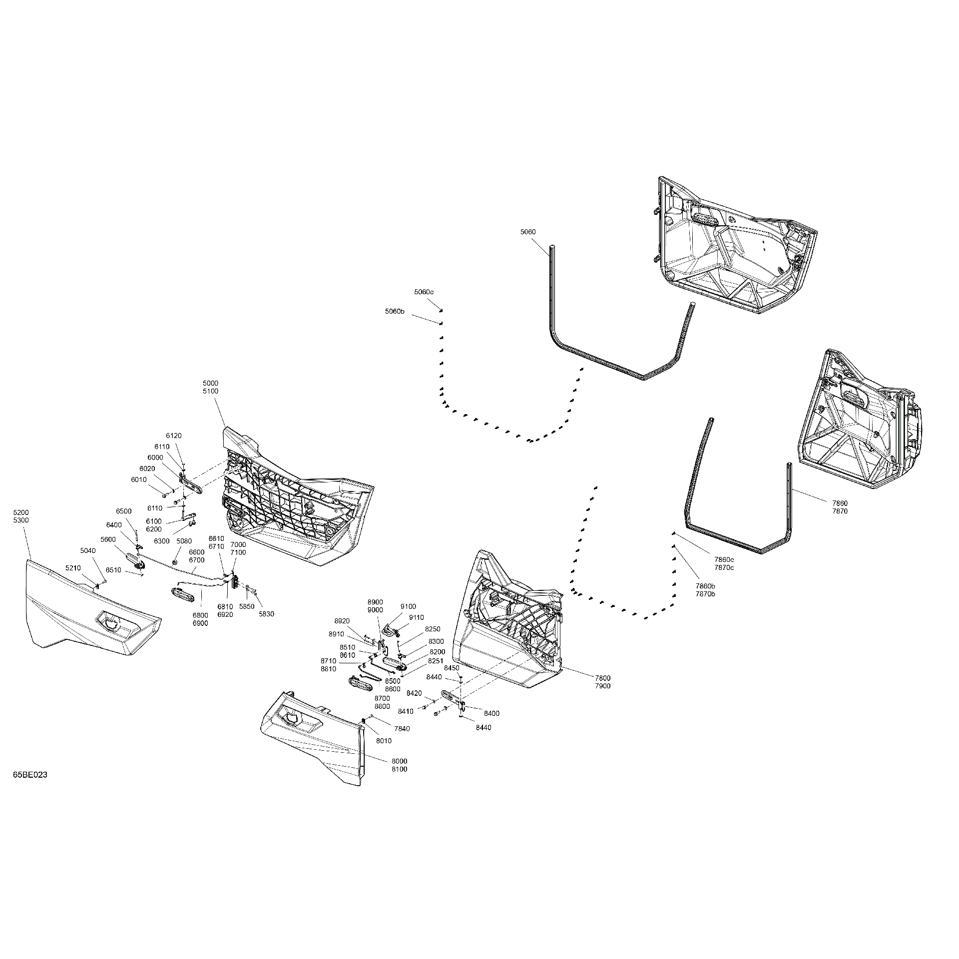 An Image of a Genuine Can-Am Parts Schematic Diagram showing the schematic - ENCLOSURE CAB - DOORS