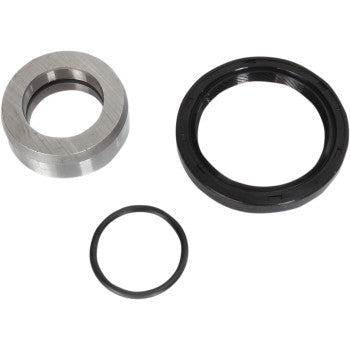 The Yamaha Output Countershaft Seal by Hot Rods is shown on a white background, featuring three mechanical parts: a silver metal ring, a larger black ring, and a smaller black O-ring.