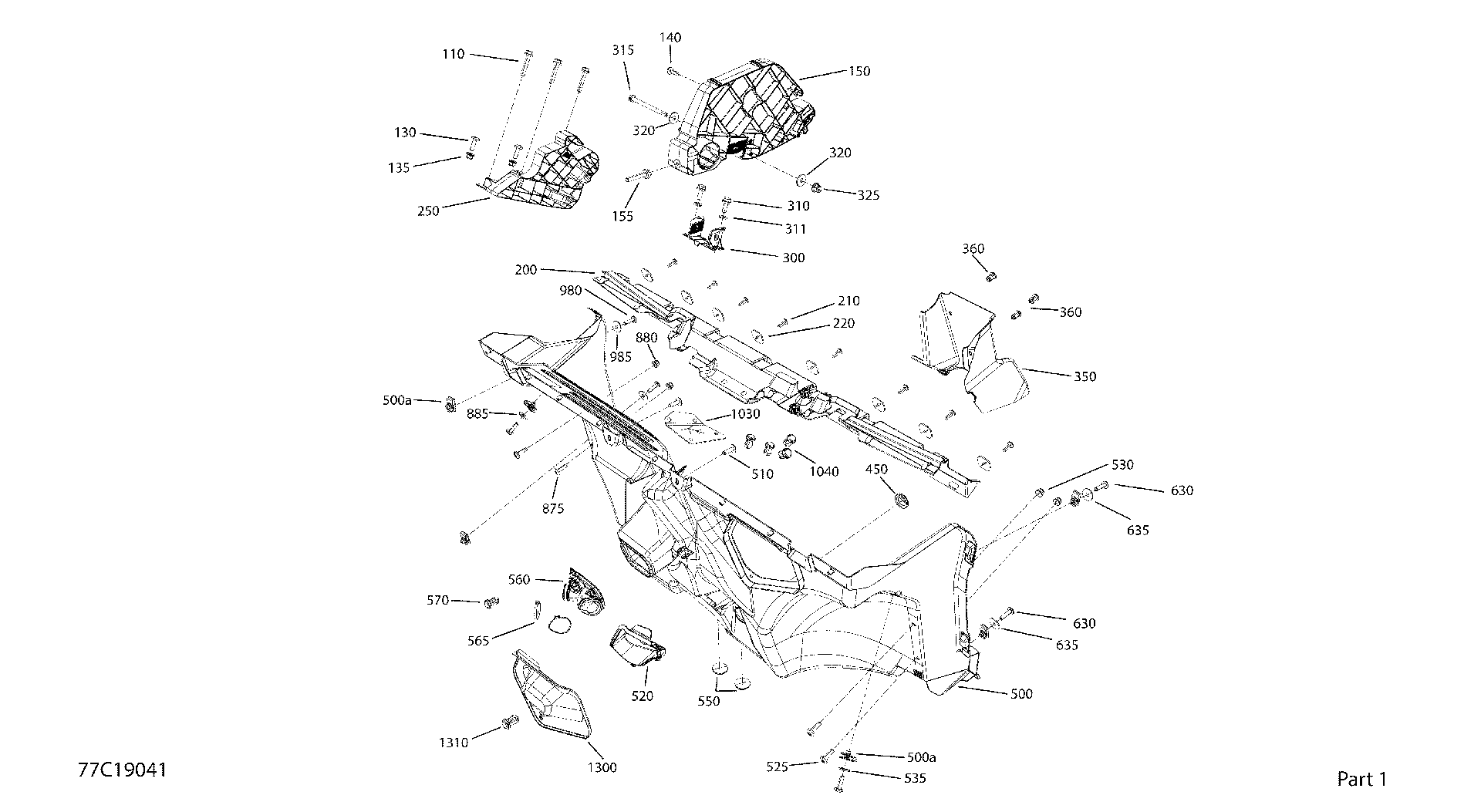 An Image of a Genuine Can-Am Parts Schematic Diagram showing the schematic - CAB INTERIOR - XT CAB - LOWER FRONT SECTION