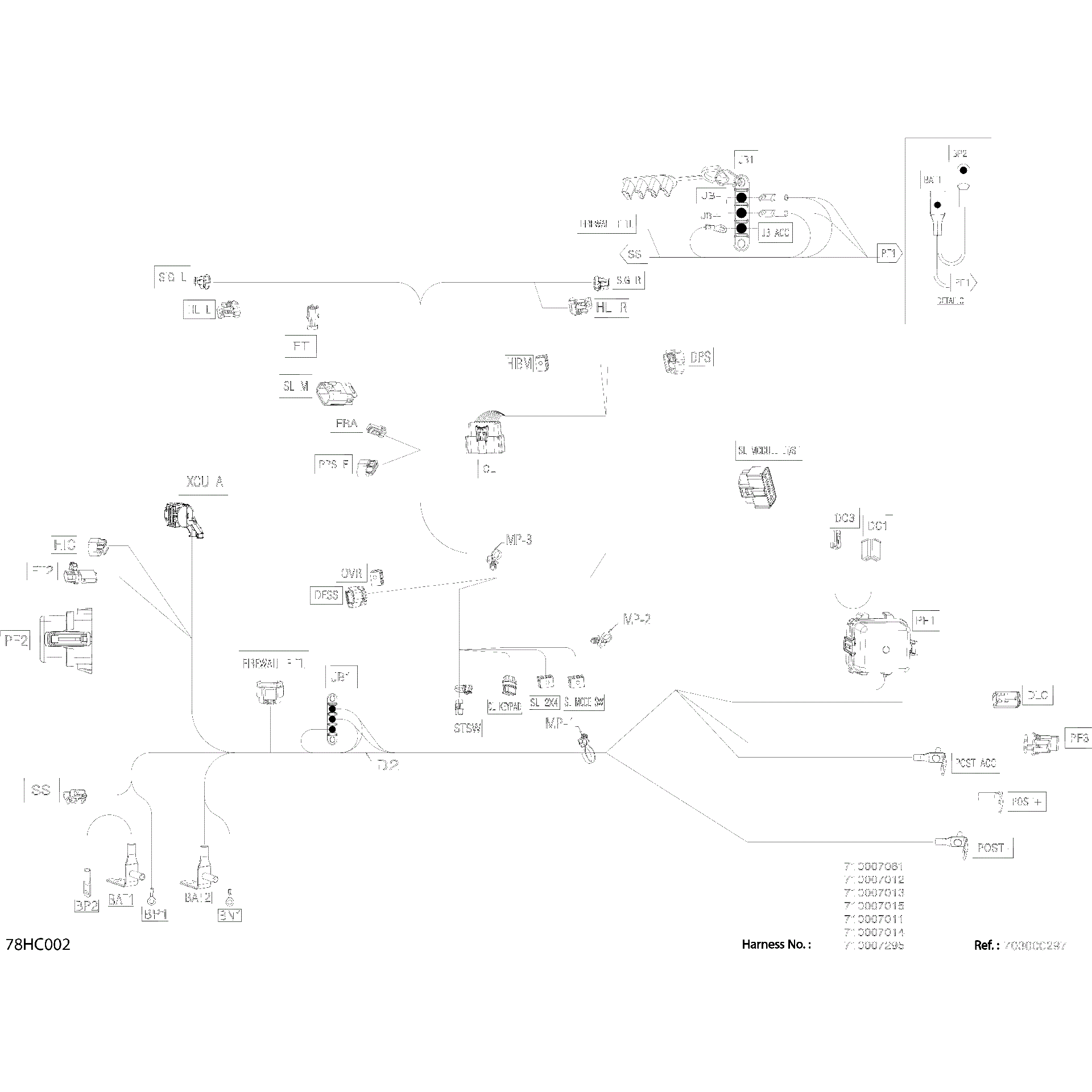 An Image of a Genuine Can-Am Parts Schematic Diagram showing the schematic - ELECTRIC - MAIN HARNESS - 710009156