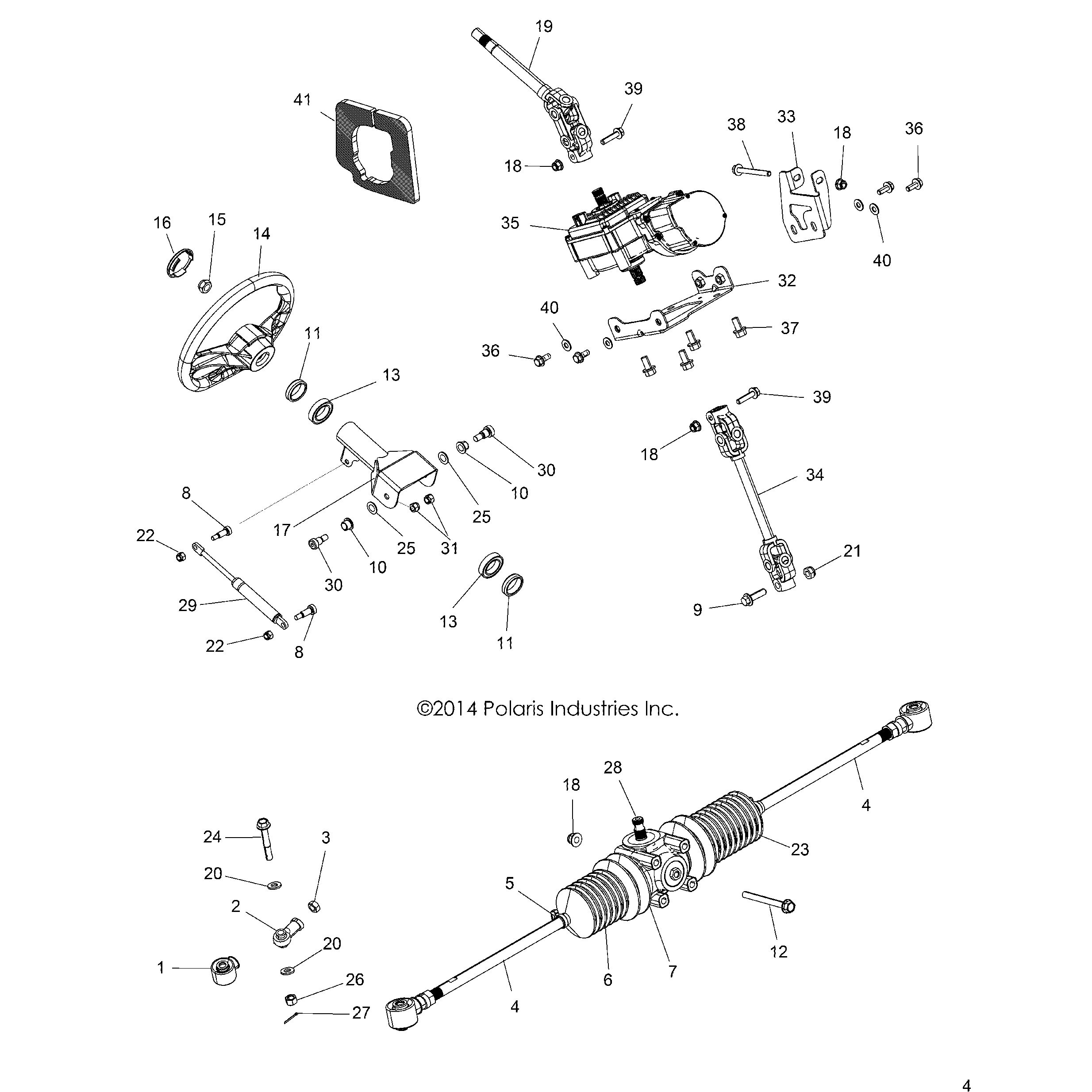 An Image of a Genuine Polaris Parts Schematic Diagram showing the schematic - STEERING: STEERING ASM. - 2015 POLARIS SPORTSMAN ACE 570 EFI