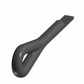 Black metal cotter pin with a bent looped end and straight flattened tip.