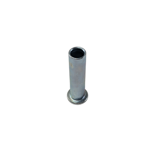 Silver cylindrical metal spacer with flanged base for drive pulley assembly.