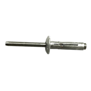 Silver metal rivet with threaded shaft and flared collar, designed for secure fastening.