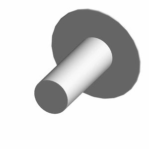 Silver cylindrical metal rivet with rounded head for motorcycle saddlebag repair.