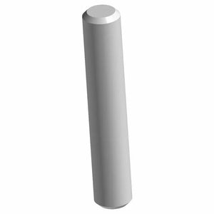 A 3D-rendered image of a smooth, cylindrical Solid Dowel Pin by Polaris with a rounded end, displayed diagonally on a plain white background.
