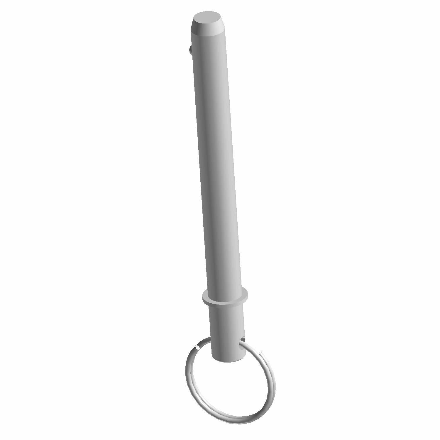 Gray metal pin with a round loop at the base, designed for mounting a spare tire.