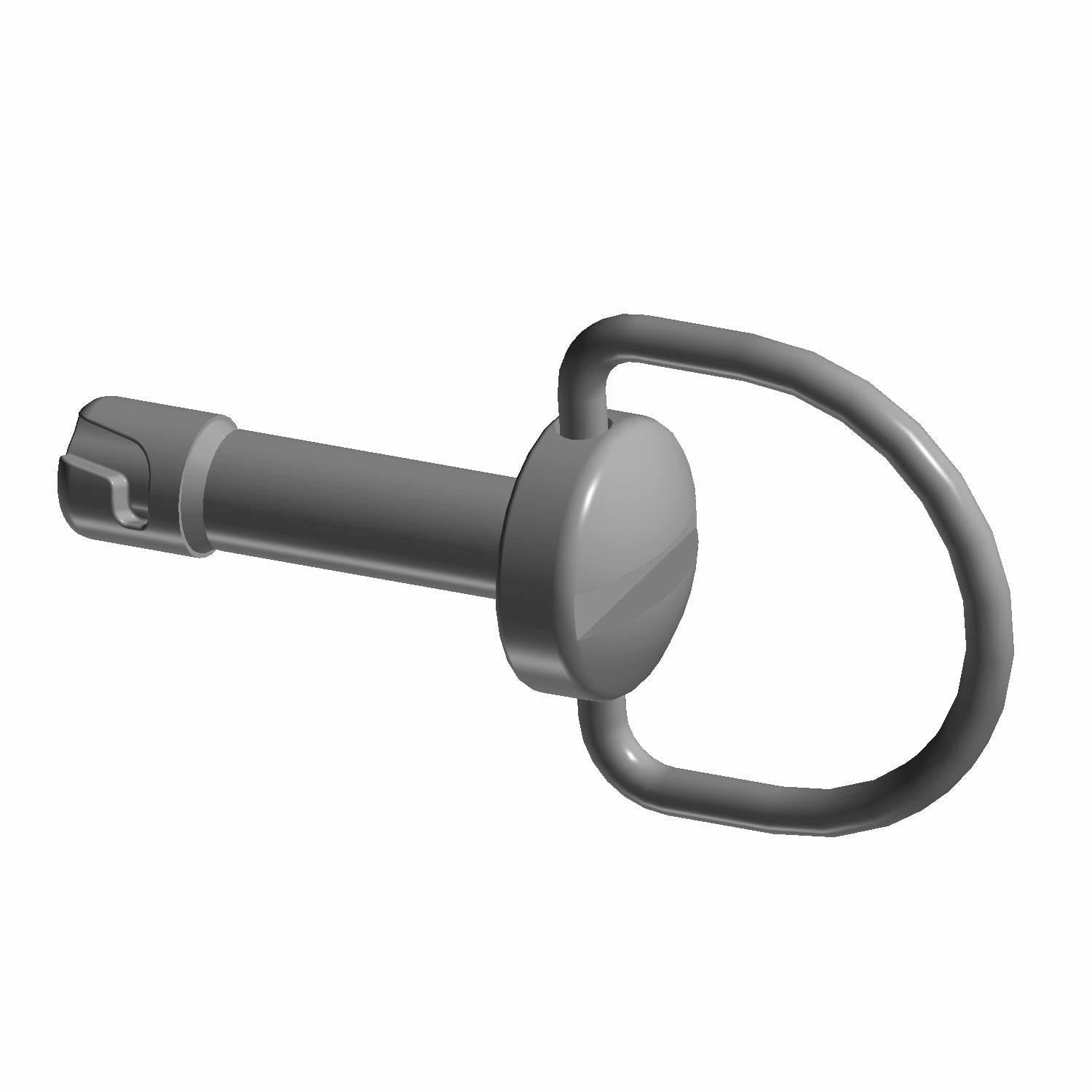 Gray metal 1/4 turn stud with a circular ring handle and grooved shaft.