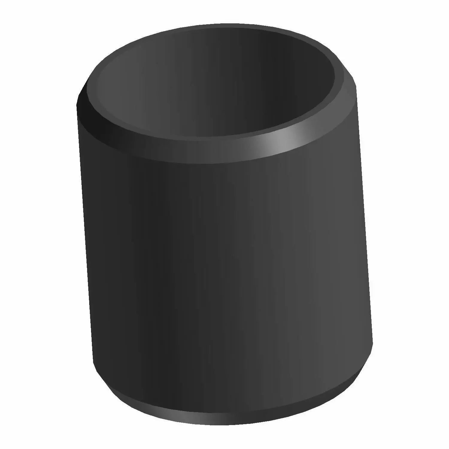 Black cylindrical metal dowel pin with hollow center and smooth surface.