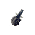Black nylon clip with integrated screw and circular base for secure fastening.