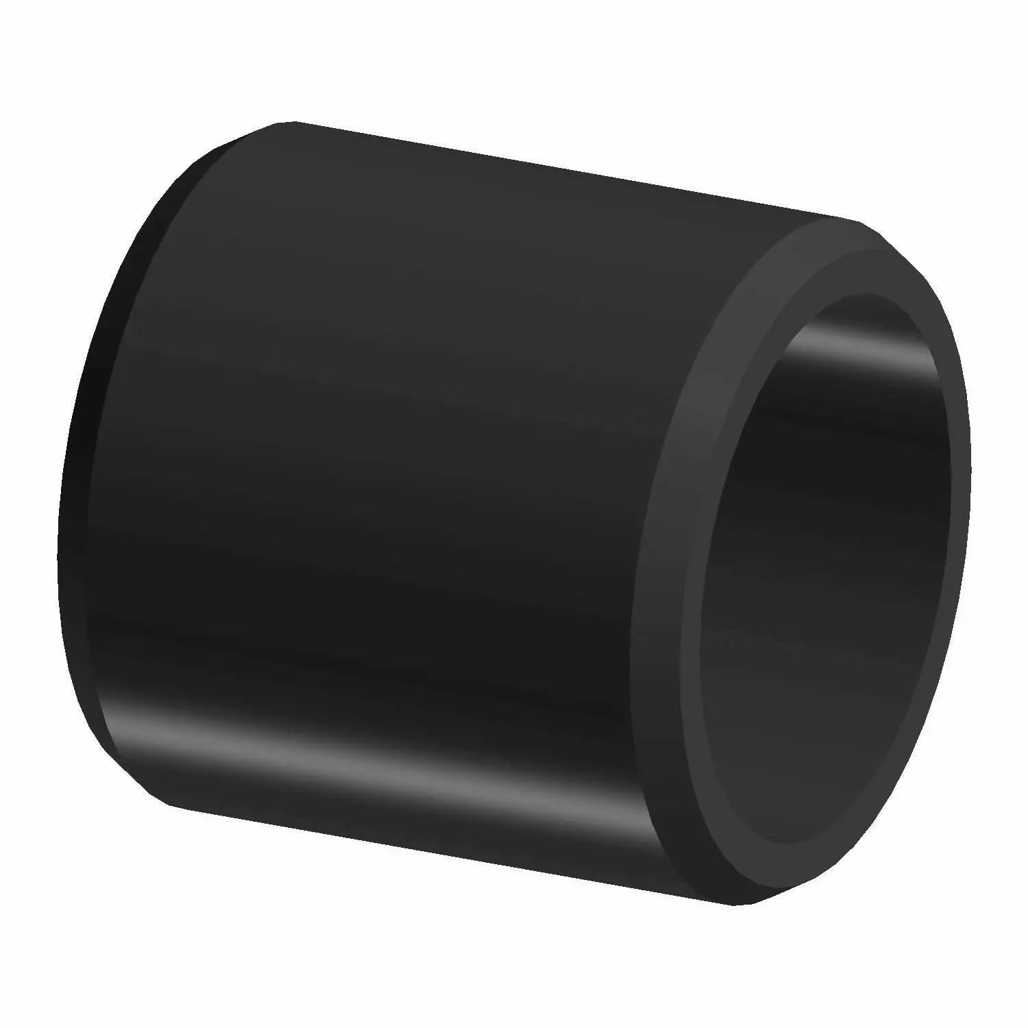 Black cylindrical rubber bushing with smooth surface and hollow center.
