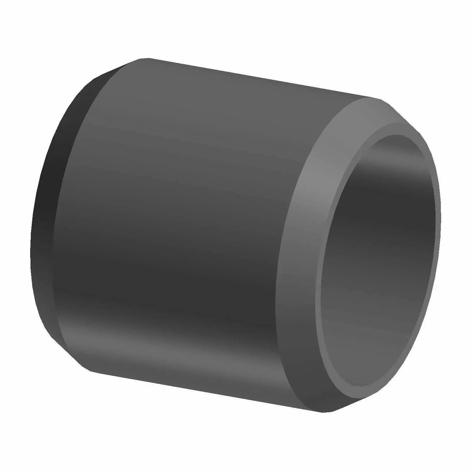 Black cylindrical rubber bushing with hollow center and smooth edges.