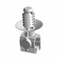 Gray nylon Fir Tree style clip with ribbed stem and integrated mounting bracket.
