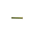 Gold-toned cylindrical metal hinge clevis pin with flanged head and hole near opposite end.