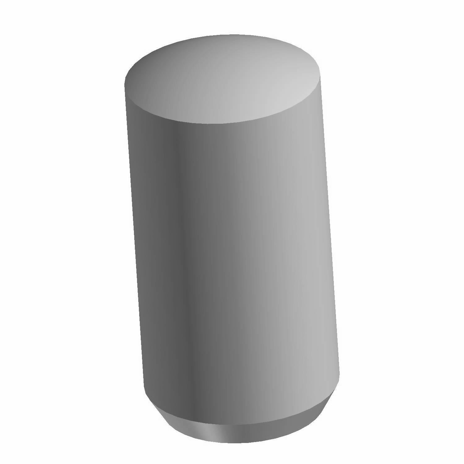 Short metallic cylindrical dowel pin with smooth surface and slightly beveled edges.
