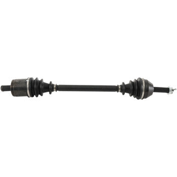 The Polaris Ranger Axle Kit Complete 8 Ball Extreme Duty Front Left & Right by All Balls, with CV joints on both ends, precision ball bearings, rubber boots, and metal parts, is displayed on a white background.