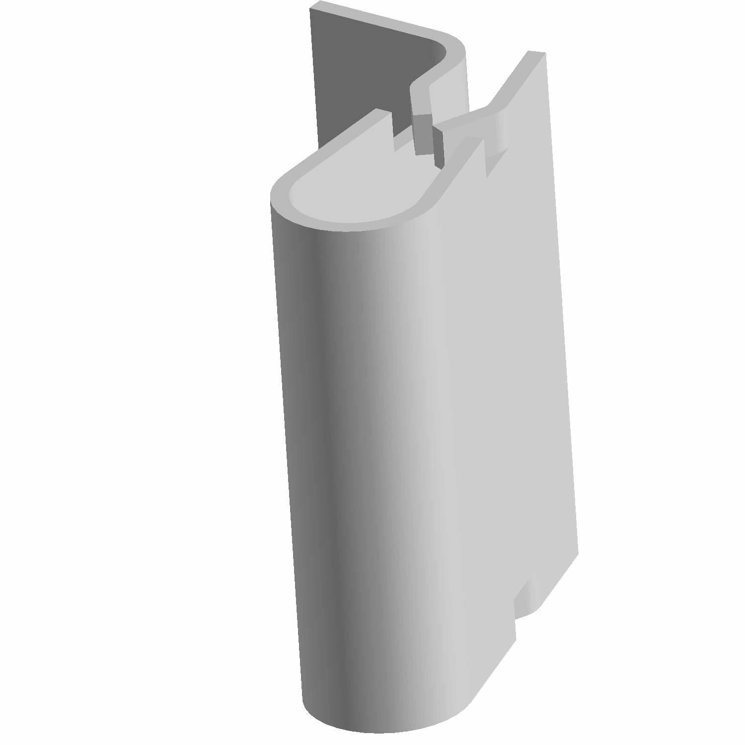 Gray plastic U-shaped clip with rounded edges and a central slot for secure attachment.