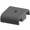 Black metal retaining clip with a central hole and curved side edges designed for .250 line fastening.