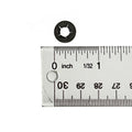 Black metal retainer bolt 1/4-20 with star-shaped internal design next to clear ruler showing size.